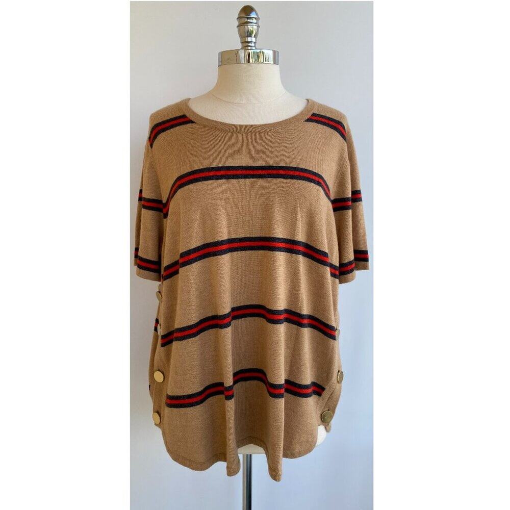 NWT Lord & Taylor Sweater Camel Red Gold Buttons sz 3X
